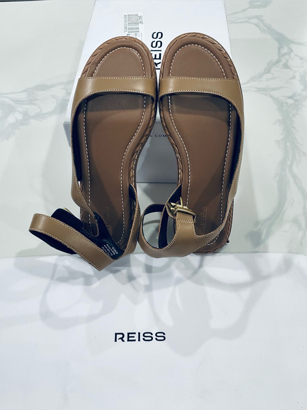 NWT REISS Gabi Plait Leather Flat Sandals Tan Ankle Strap EU 38 US 7.5 - Picture 3 of 9